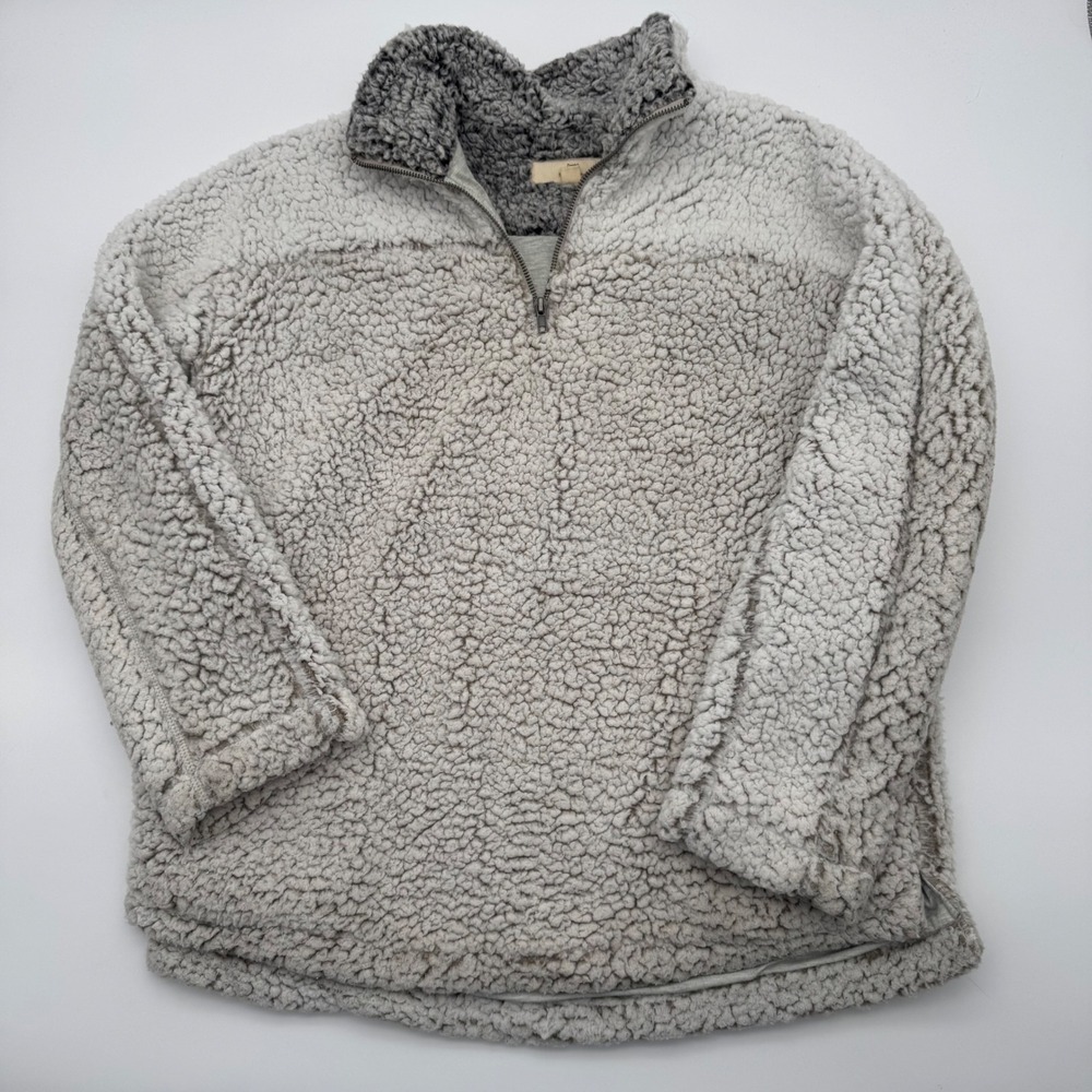 Thread & Supply Ivory Grey Sherpa Quarter Zip Pullover Fleece Small